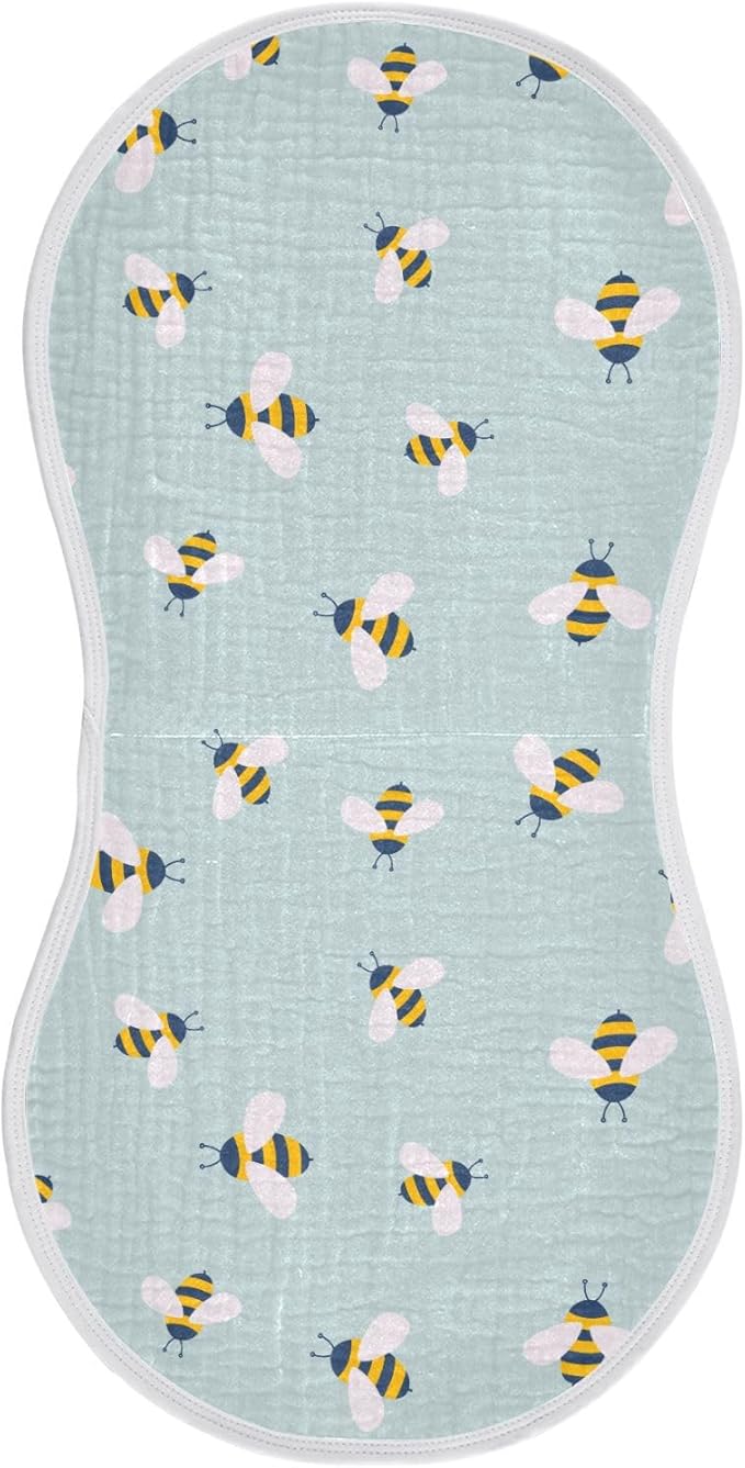 Muslin Burp Cloths for Baby Boys and Girls - 1-Pack Ultra Absorbent Cute Bee Muslin Washcloths, Newborn Towel, Milk Spit Up Rags, Burp Cloth Bib for Unisex, 22 x 11 Inch
