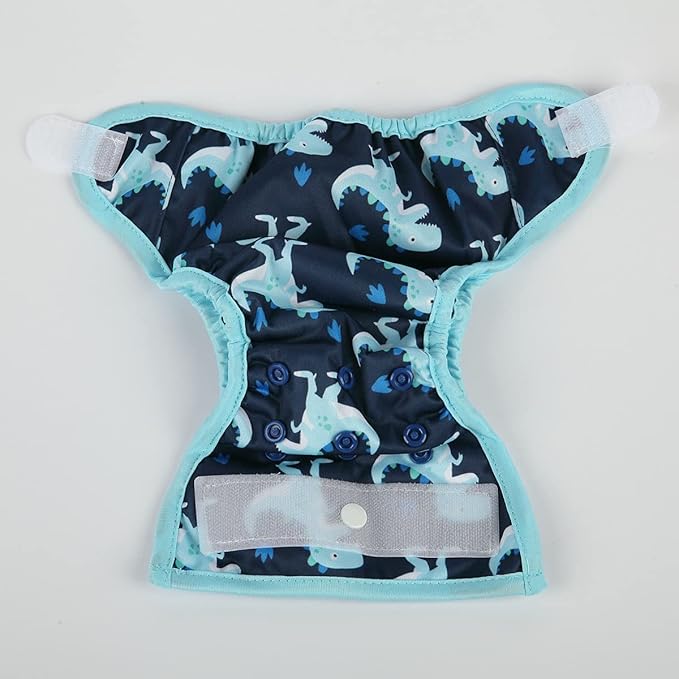 Newborn Baby Cloth Diaper Cover Nappy Hook and Loop (Blue Dinosaurs)