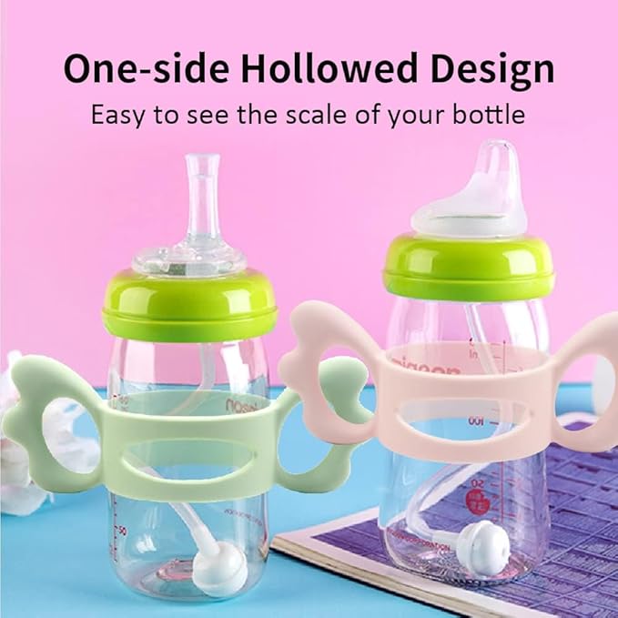 Baby Bottle Handles, Easy Grip Bottle,Silicone Wide-Neck Bottle Handle, Outer Diameter Over 6cm for Bottle Pink (1 Pack)