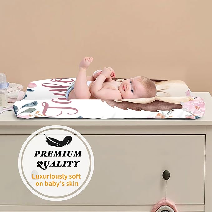 Custom Changing Pad Cover Set - Jersey Knit Comfy CozyUltra Soft Unisex Diaper Changing Table Covers with Personalized Name for Baby Boys Girls - Waterproof Ultra Soft 4 Pcs Set Style19