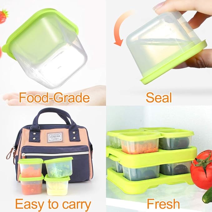 Matyz 12-Pack Plastic Food Storage Containers With Lids Airtight Freezer Safe (Green, 4 OZ Each) - Baby Food Freezer Trays With Lids Baby Cubes Food Storage - Stackable Baby Food Storage Containers