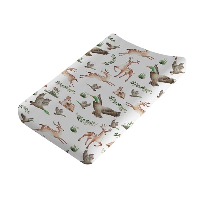 Wild Animals Hunting Baby Changing Pad Cover Sheets for Boys & Girls 32''x16'' Hunting Animals Boho Leaves Unisex Fitted Diaper Change Table Sheets Soft Breathable Changing Table Mats