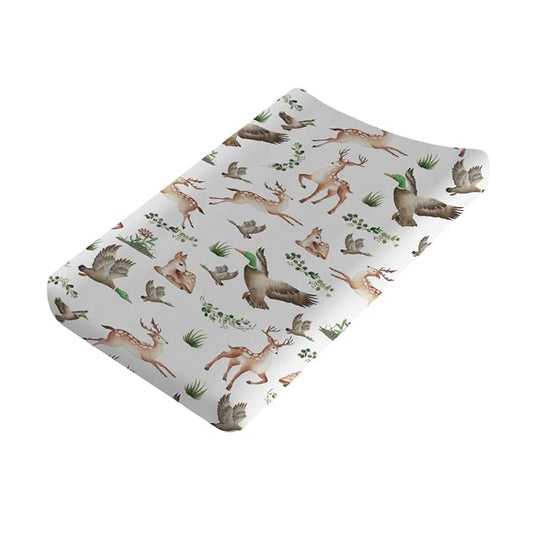 Wild Animals Hunting Baby Changing Pad Cover Sheets for Boys & Girls 32''x16'' Hunting Animals Boho Leaves Unisex Fitted Diaper Change Table Sheets Soft Breathable Changing Table Mats