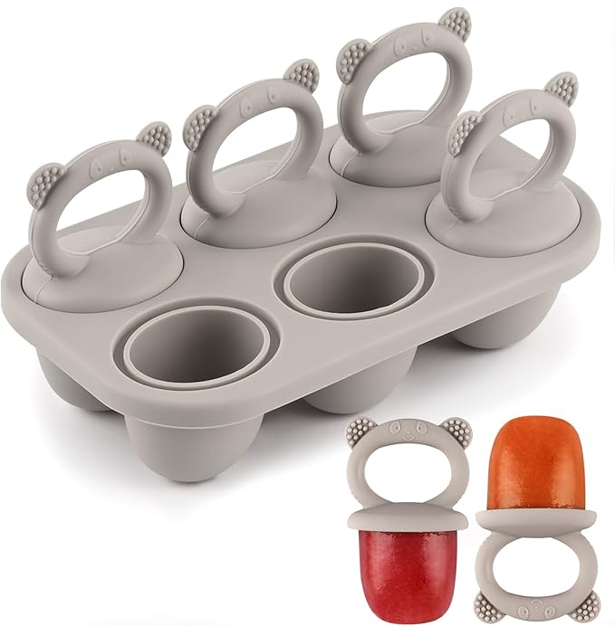 Toddler Popsicle Molds Baby Food Storage Containers Suitable for Fresh Frozen Fruit Puree and Yogurt Ice Cream with Handle Food Freezer Trays (Grey)