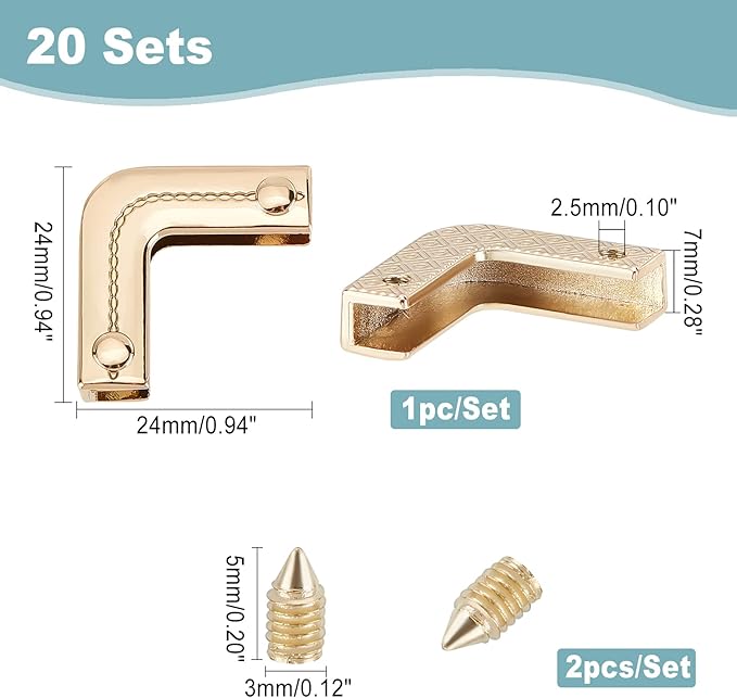 WADORN 20 Sets Metal Purse Corner Protector for Bag, Hollow Decorative Edge Cover Book Corner Edge Safety Guard Leather Ends Clip Screw-in Bag Angle Clip Bumpers for Scrapbook Photo Album Menu Folder