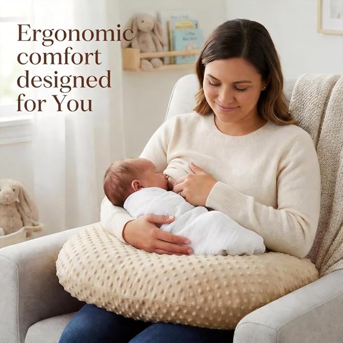 Nursing Pillow, Breastfeeding Pillows with Removable Cover for Mom with Breathable Filling, Ergonomic Baby Feeding Essentials for Bottle and Breastfeeding (Brown)