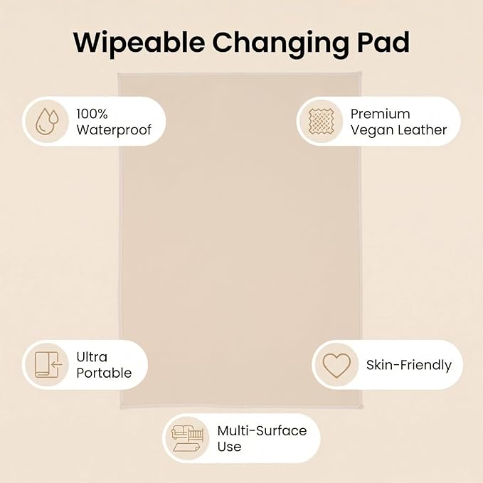 Vegan Leather Baby Changing Mat - Wipeable Portable Changing Pad, Foldable Travel Changing Mat for Baby, Newborns Toddlers Shower Gifts (Apricot,20"*28")