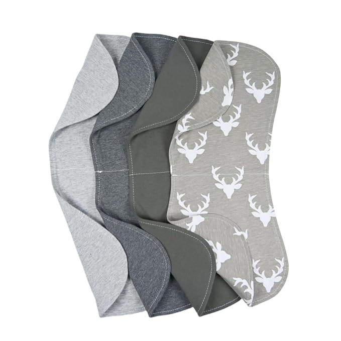 Baby Burp Cloths Baby Burp Set Curved Absorbent and Soft Valuable 4 Pack Double Layers (Grey Hue Deer)