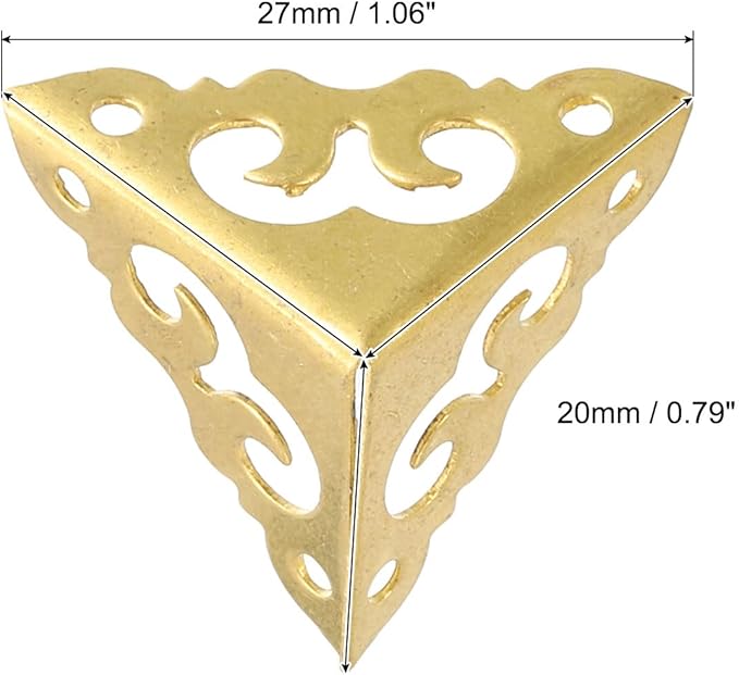 uxcell 4 Pcs Brass Edge Guard, 20mm Decorative Box Corner Cover, Corner Protector, Vintage Stair Dust Corners with Screws, Gold