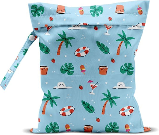 Wet Bag, Wet Dry Bag, Waterproof Swim Bags, Machine Washable Reusable Bags for Beach, Pool, Diapers, and Dirty Yoga Gym Clothes(Summer Beach Pattern