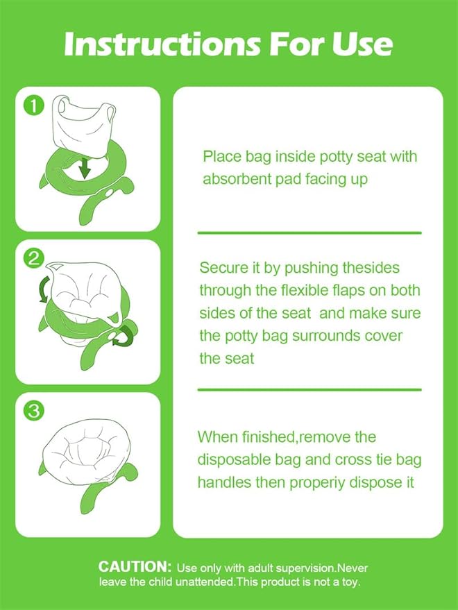 90 Disposable Potty Bags Liners Compatible with OXO Tot 2-in-1 Go Potty, Refill Bags for Toddler Toilet, Universal Training Bags Fit Most Potty Chairs, Seats, Portable Travel Toilet