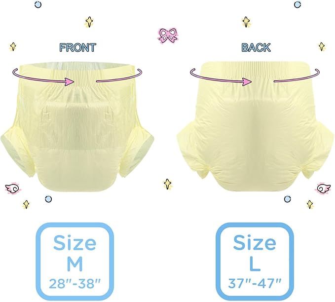 CutiePlusU Disposable Adult Diaper Heavy Absorption Dry Surface All Night- Yellow 10 Pieces (Medium 28"-38")