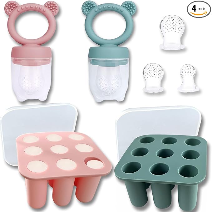 JEXFUN Silicone Baby Fruit Food Feeder Pacifier & Breastmilk Popsicle Freezer Molds, Baby Food Storage Containers Breast Milk Ice Cubes for Baby Teething & Infant Self Feeding, BPA Free (2Pack)