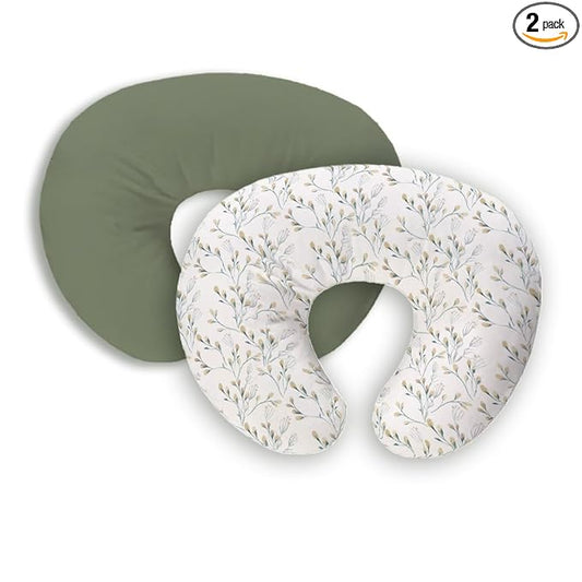 Nursing Pillow Cover, 2 Pack Stretchy Removable Nursing Covers for Breastfeeding Pillows, Ultra Soft Newborn Feeding Pillow Cover for Baby Girl and boy, Willow and sage Style