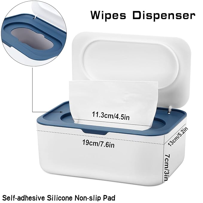 NOVWANG Wipes Dispenser Baby Wipe Holder with Lids, Keeps Wipes Fresh, Refillable Wipes Container with Sealing Design, Bathroom Tissues Wipes Case Box, Blue