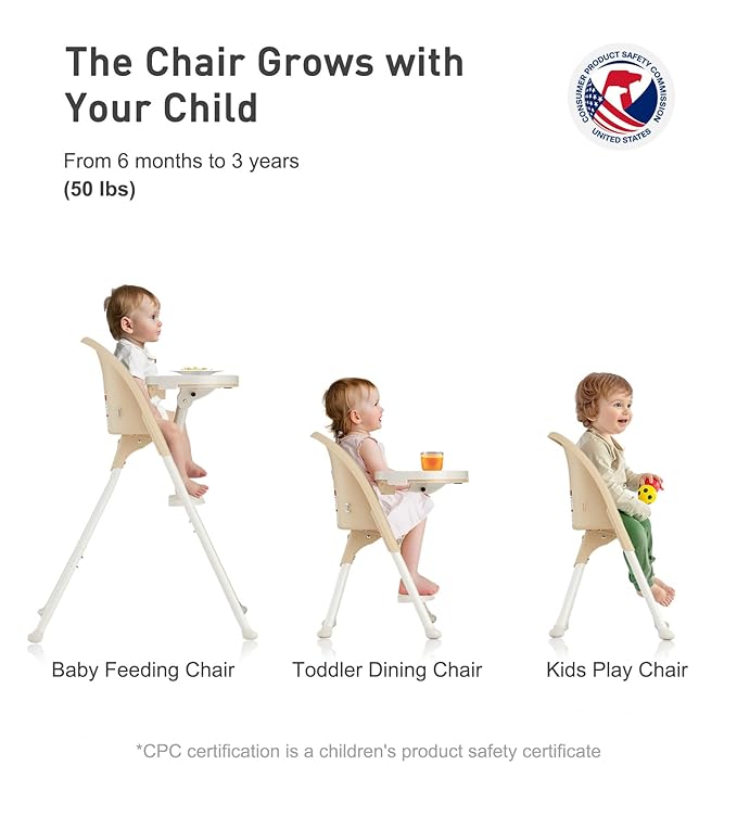 Mallify Foldable High Chair, Space-Saving Portable Baby High Chair with Removable Double Tray, Modern Convertible Baby Feeding Chair, Lightweight, Easy to Clean, Beige