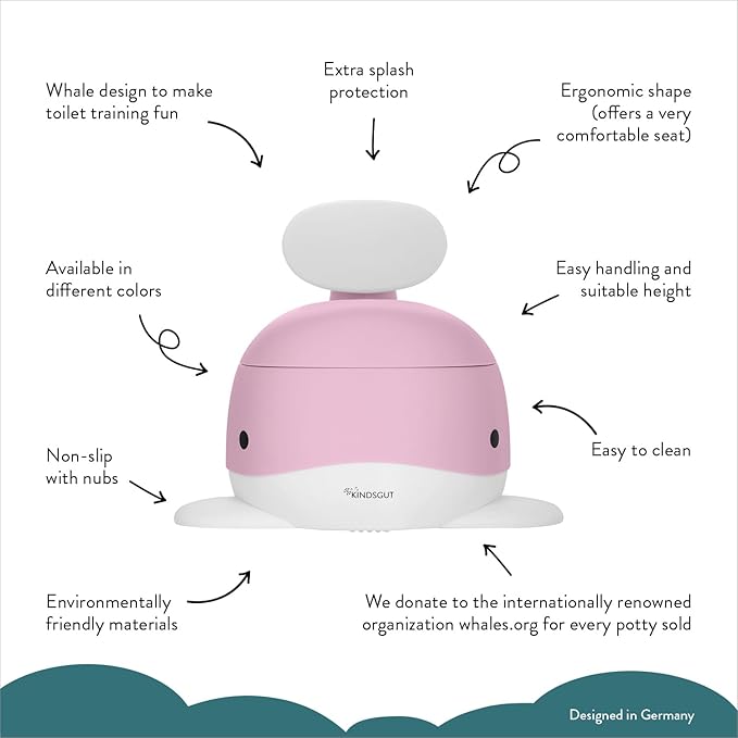 Kindsgut Whale Potty Training Toilet – Ergonomic Toddler Potty for Boys & Girls, Designed in Germany, Non-Slip & Easy Clean, Delicate Pink
