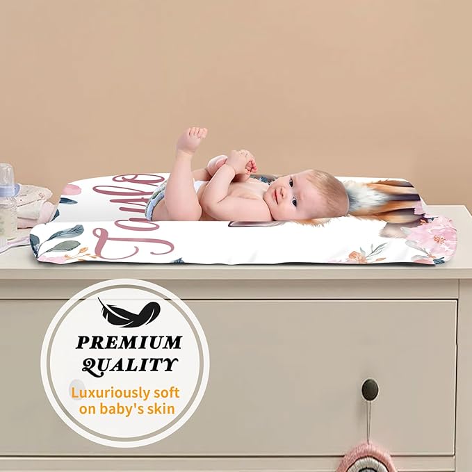 Custom Changing Pad Cover Set - Jersey Knit Comfy CozyUltra Soft Unisex Diaper Changing Table Covers with Personalized Name for Baby Boys Girls - Waterproof Ultra Soft 4 Pcs Set Style17