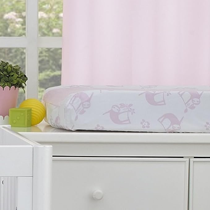 Little Love by NoJo Tropical Garden Pink and White Sloth Super Soft Changing Pad Cover
