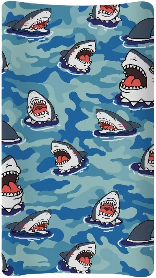 Blue Shark Changing Pad Covers for Baby Girls Boys Change Table Covers Diaper Changing Mat Sheets Cover Breathable