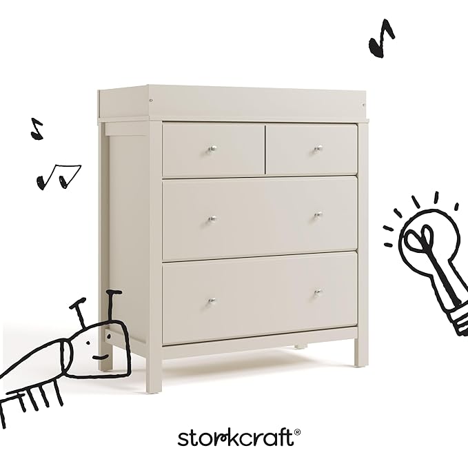 Storkcraft Horizon 3 Drawer Chest with Removable Changing Topper (Frosted Oat) – GREENGUARD Gold Certified Nursery Dresser, Kids’ Storage Chest with Organizer, Durable and Stylish 3-Drawer Design