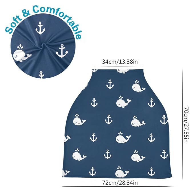 Nursing Cover Breastfeeding Soft Carseat Canopy Whales Blue Background Multi Use for Baby Car Seat Covers Canopy Shopping Cart Cover Scarf Light Blanket Stroller Cover