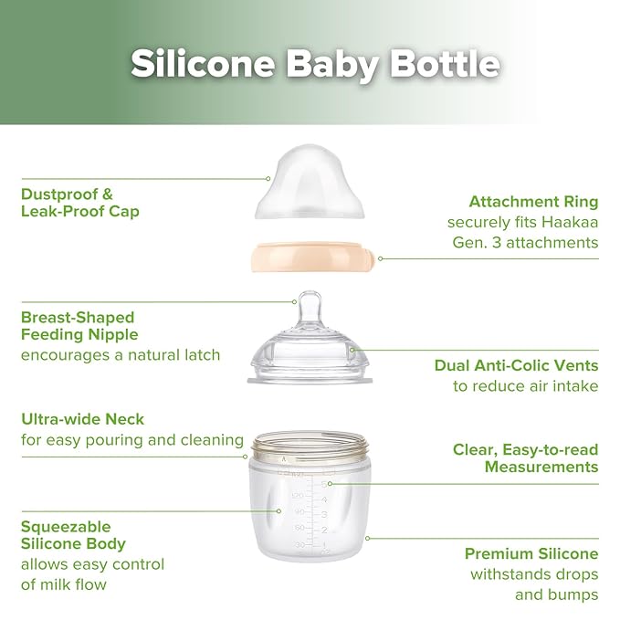 haakaa Gen. 3 Silicone Baby Bottle 160ml /5.4oz – Baby Bottles for Newborn 0M+, BPA-Free Breastfeeding Baby Bottle with Natural Latch, Slow Flow Anti-Colic Silicone Baby Bottle– Peach
