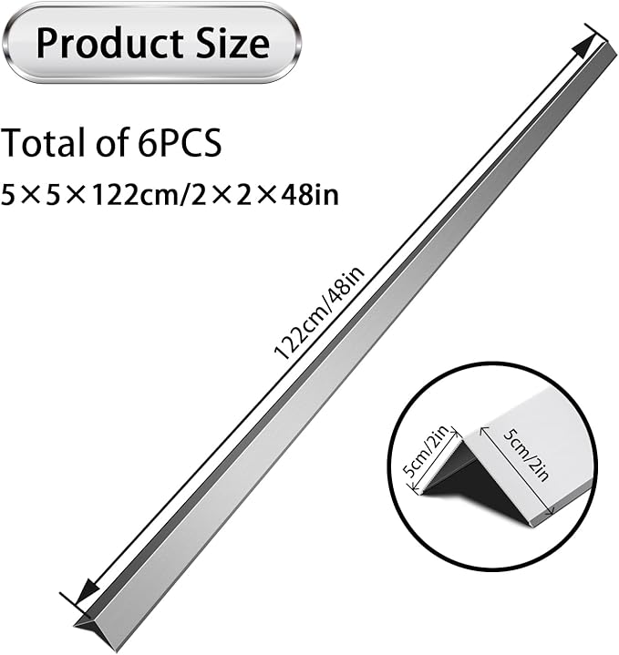 Aluminum Alloy Metal Corner Protector 6PCS Wall Corner Protector 2x2x48 inches Corner Guards Decoration for Walls Silver Color Pack of 6 Corner Guards 19Ga Thickness