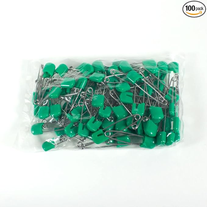 OsoCozy Cloth Diaper Nappy Pins 100 Packs - 100 Stainless Steel Safety Pins with Locking Plastic Heads. Durable, Safe and Cute 2.2 Inches Long (Green)