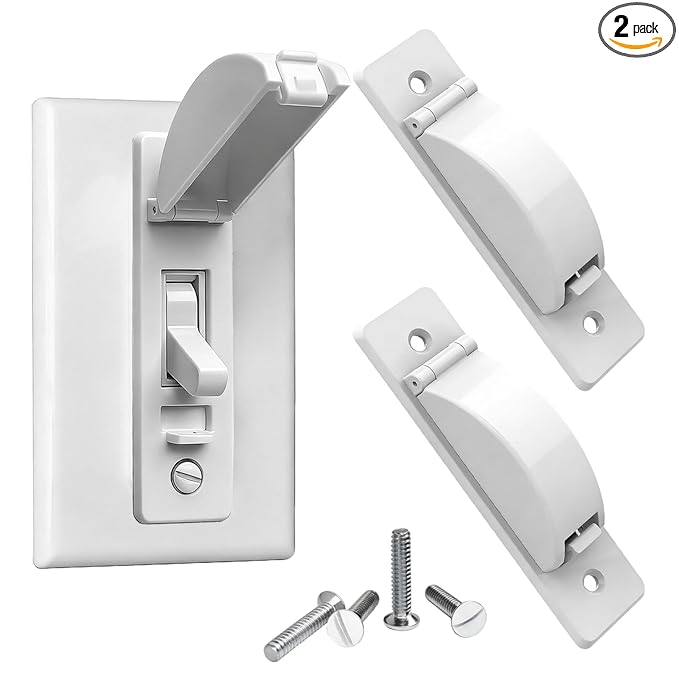 Light Switch Cover Guard, 2 Pack Light Switch Lock, Light Switch Guard, Child Proof Light Switch Cover, Prevent Accidental ON/Off from Kids, Pets, Bumps，Includes Screws (White)