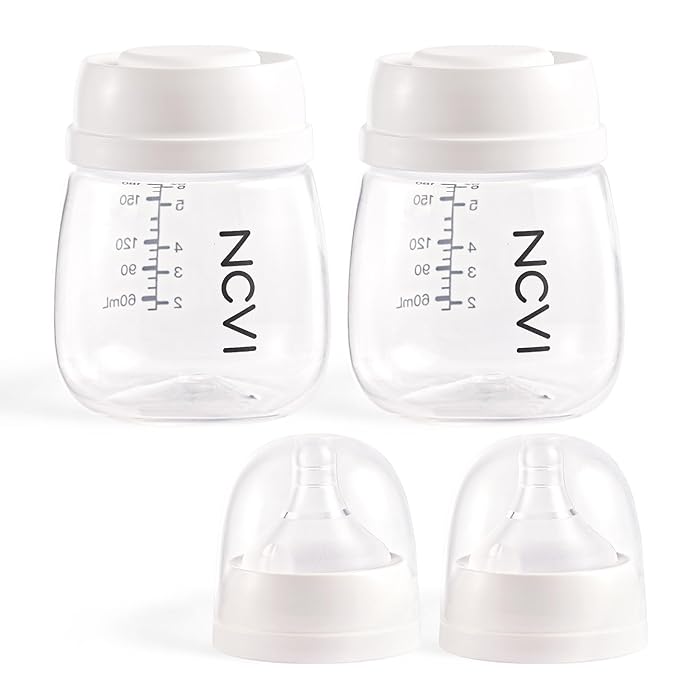 NCVI Baby Bottles, Milk Bottles Set Compatible with NCVI Electric Pump 8102/8100/8122/8116/8128/8129, Includes Nipples and Lids, Breastmilk Collection, Storage and Feeding, 6oz/180ml, 2 Pack