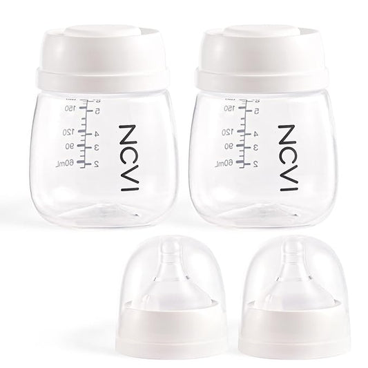 NCVI Baby Bottles, Milk Bottles Set Compatible with NCVI Electric Pump 8102/8100/8122/8116/8128/8129, Includes Nipples and Lids, Breastmilk Collection, Storage and Feeding, 6oz/180ml, 2 Pack
