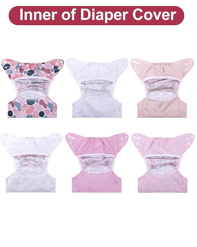 babygoal Cloth Diaper Covers 6 Pack with Wet Bag for Fitted Diapers and Prefolds with Double Gussets, Adjustable and Reusable for Baby Girls