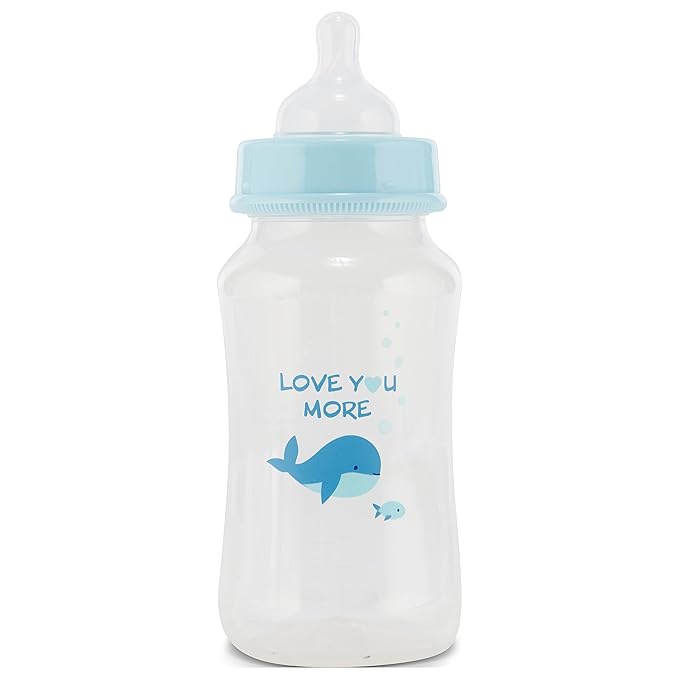 Premium 2-Pack Baby Bottles - 11 Ounce, Hourglass Shape, Fun Boys and Girls Prints, Clear Cover - BPA-Free
