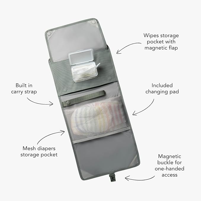 Huhu Baby Changing Wallet – Compact, Portable Diaper Changing Pad for Travel – Easy to Clean, Foldable Changing Mat – Must Have Diaper Bag Accessory for New Parents (Outdoorsy Sage)