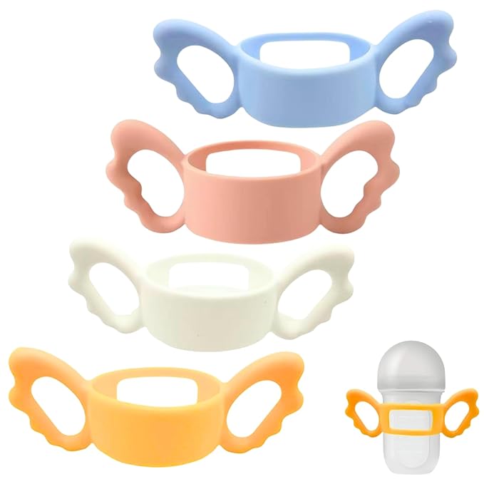4Pack Bottle Handles Compatible with Boon Nursh Reusable Silicone Pouch Bottles, Cute Wing Design, Silicone Bottle Holder for Easy Grip, Quick Install, Easy to Clean
