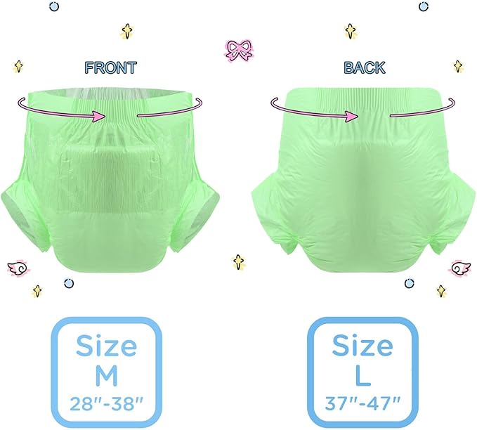 CutiePlusU Disposable Adult Diaper Heavy Absorption Dry Surface All Night- Green 10 Pieces (Medium 28"-38")