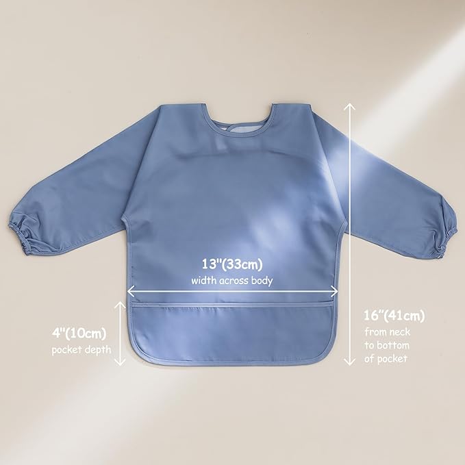POIKSHARK 4 Pack Long Sleeve Bib, Reusable Bib with Catch-all Pocket