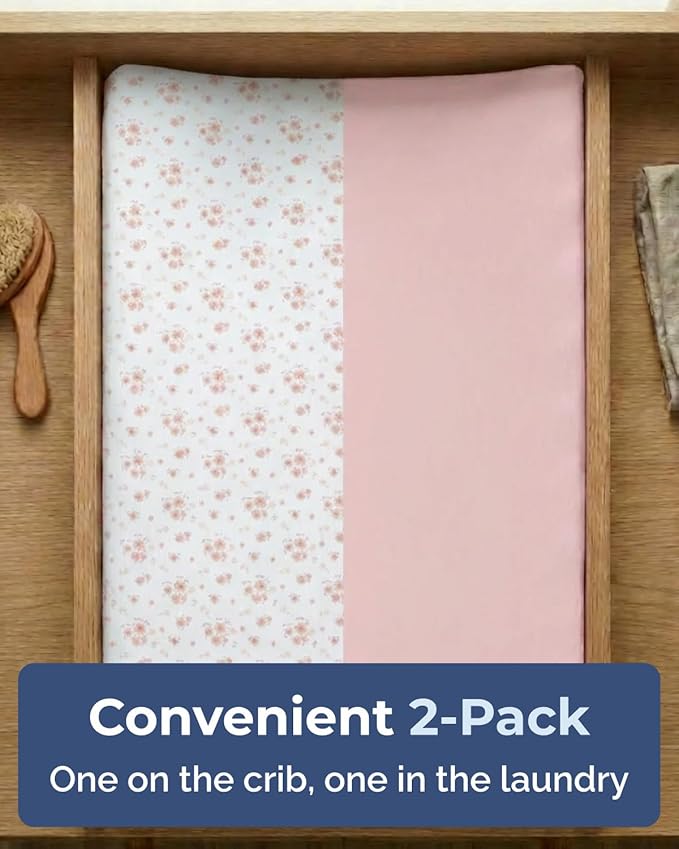 Changing Pad Cover - Pack of 2 Soft Unisex Diaper Change Microfiber Table Sheets - Fits 32"x16" Contoured Pad - Changing Pad Cover for Baby Boys and Girls - Snug, Machine Washable - Oeko-Tex, Floral