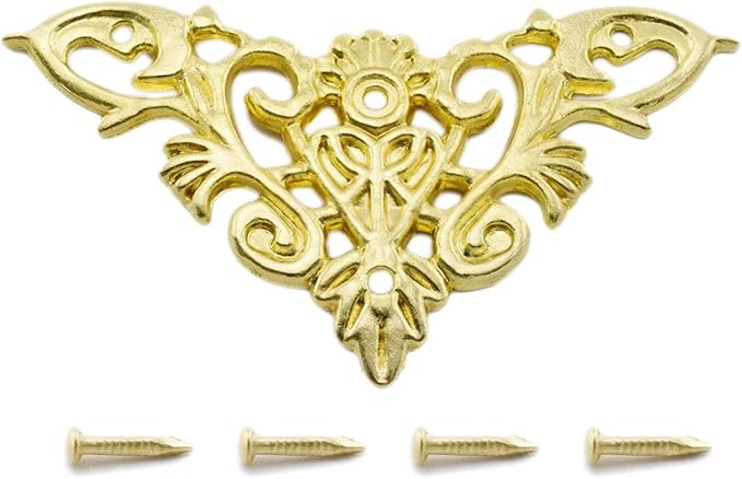 Furniture Decorative Edge Cover Antique Metal Carved Corner Protector for Jewelry Box, Album, Book, Cabinet, Desk etc. 12pcs Gold