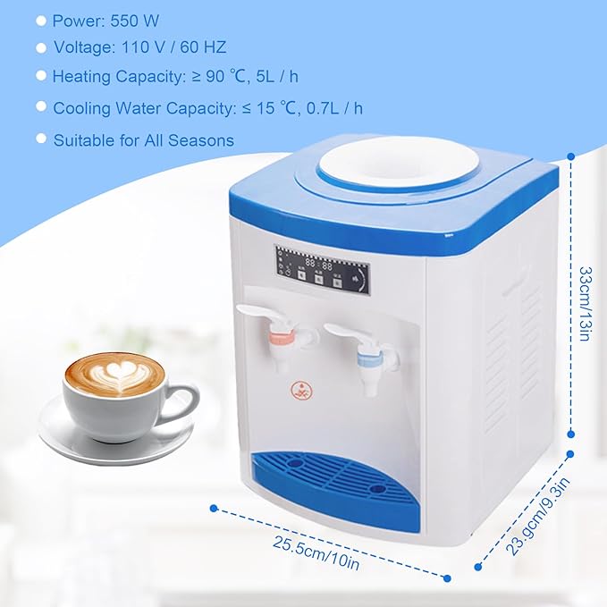 Top Loading Desktop Water Cooler Dispenser, 550W 110V Countertop Hot & Cold Water Coolers Drinking Fountain Portable Water Warmer for Home Bedroom Studio Office Grocery Store