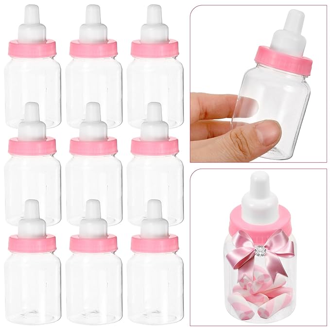 FOMIYES 12Pcs Pink Small Baby Bottle Candy Boxes for Baby Shower Favors, Table Decor, and Party Games - Feeder Style Design, 3.34X1.57X1.57 Inches