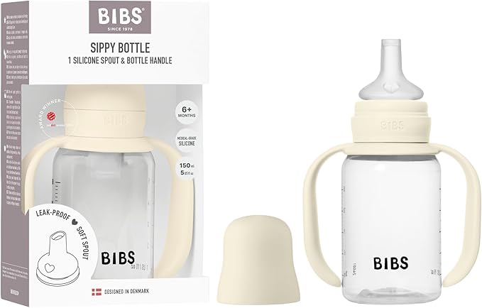 BIBS Sippy Bottle 150 ml – Leak-Proof Toddler Cup with Easy-Grab Handles & Soft Silicone Spout – BPA-Free Baby Training Cup - Ivory