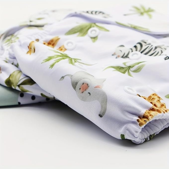3 pcs Hook and Loop Fasteners Design Baby Reusable Cloth Diapers with 3 Microfier Inserts (Animals Prints)