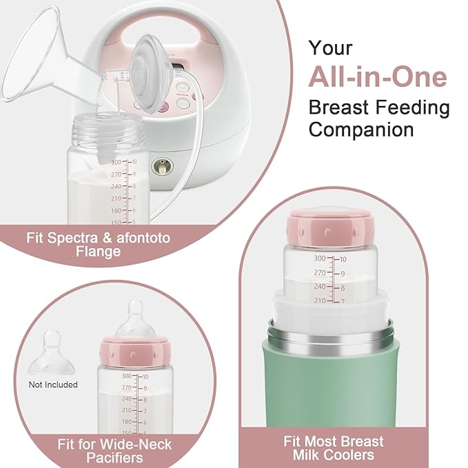 2PCS Breastmilk Storage Bottle, BPA Free Wide-Neck Spectra Bottles for Pumping, Storage Collection Baby Bottles for Fridge & Momcozy Breast Milk Cooler, Breastfeeding Bottle, 10 oz