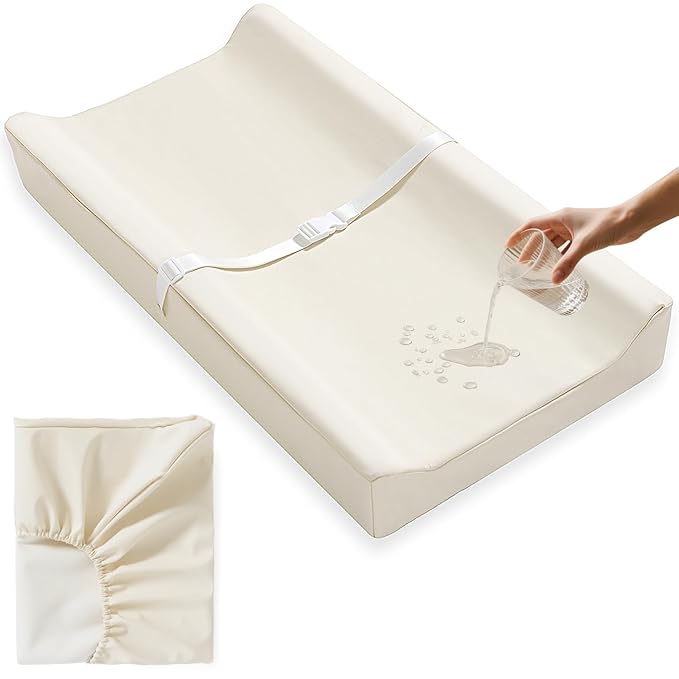 Vegan Leather Baby Changing Pad Covers for Girl, Boy, Waterproof & Wipeable Soft Diaper Changing Mat Cover.Fits Standard Changing Pads with Dimensions of 32" x 16". (Beige)