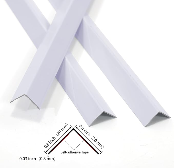 Trimold Matte White Aluminum Peel and Stick L Molding Corner Guards with 90° Angle for Wall Door Frame Cabinet Baseboard Protection and Decoration, 51.2in x 0.8in (3Pcs)