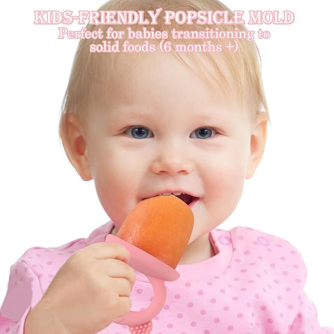 Toddler Popsicle Molds Baby Food Storage Containers Suitable for Fresh Frozen Fruit Puree and Yogurt Ice Cream with Handle Food Freezer Trays (Pink)