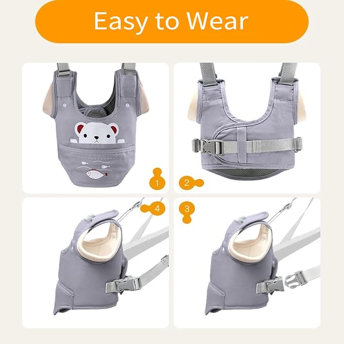 Baby Walking Harness, Handheld Kids Walker Helper with Detachable Crotch Adjustable Walker Harness Assistant Belt Baby Learning Walk Toddler Infant Walker 9-24 Months (Grey)