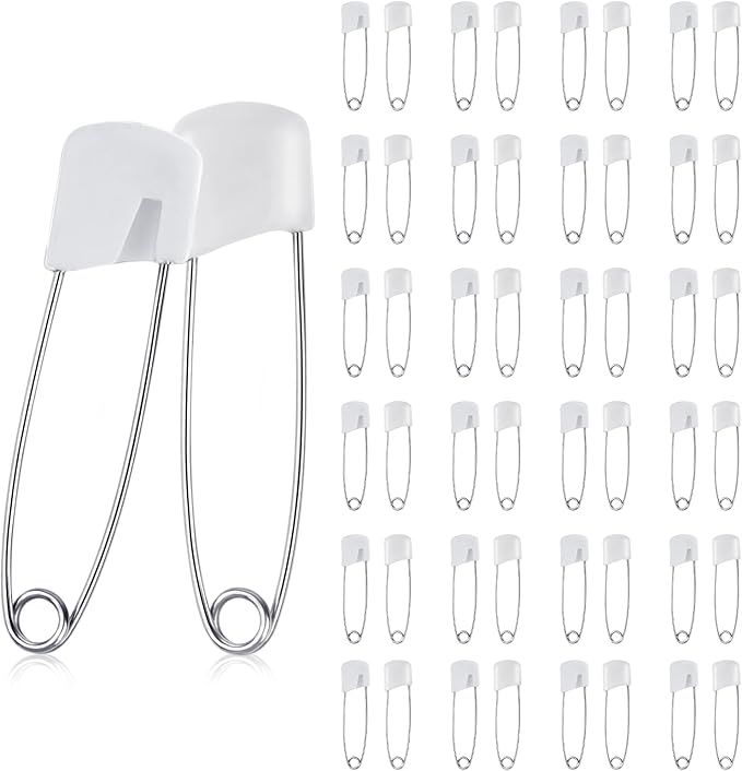 50 Pcs Diaper Pins, 2.2 Inch Plastic Head Safety Pin with Safe Locking Closures, Cloth Diaper Nappy Pins with Locking Closures Stainless Steel